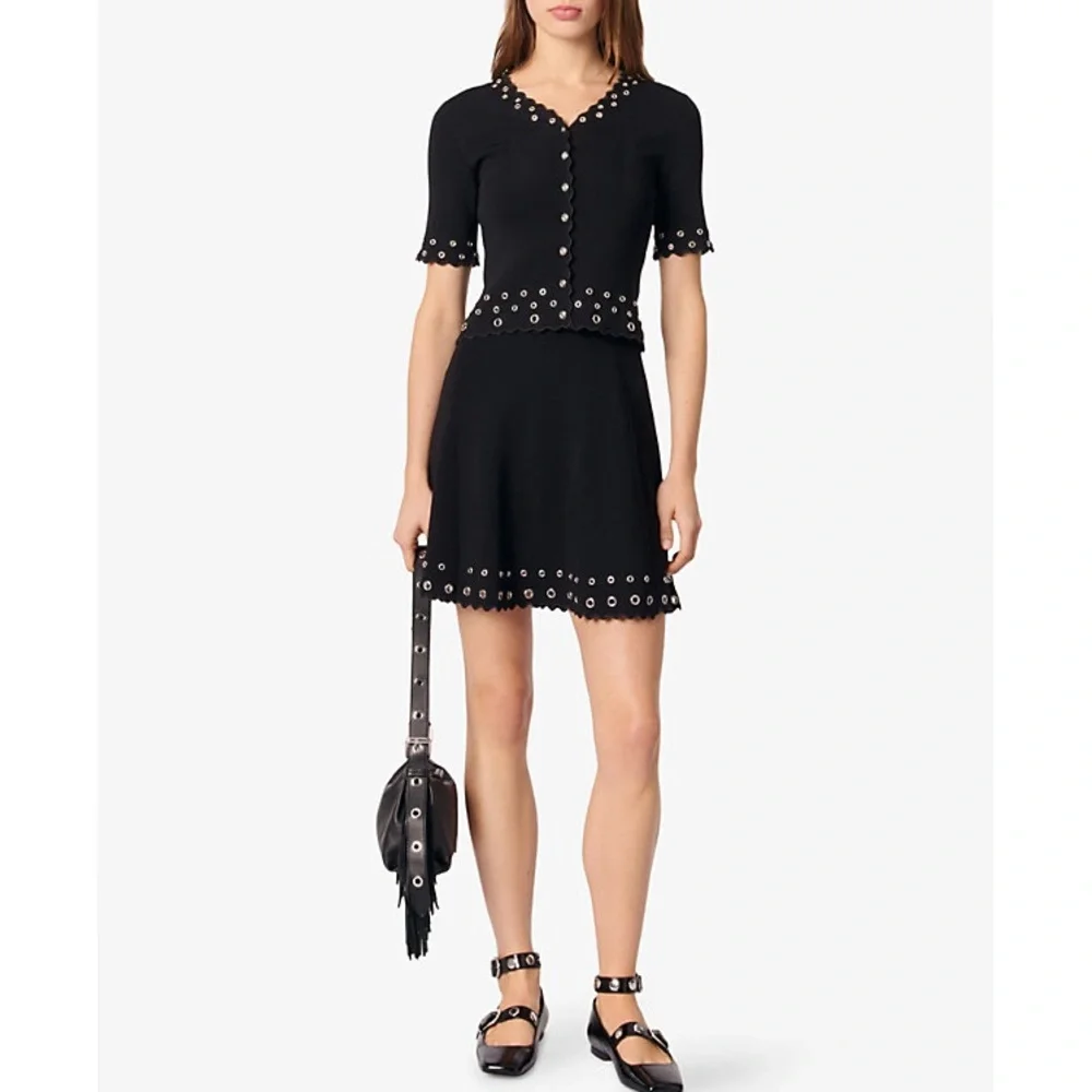 Maje Moleillety Grommet/Eyelet Cardigan w/ small unraveled bottom section - Picture 4 of 11